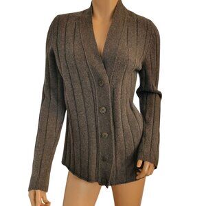 MJ Watson Cashmere Cardigan Sweater Womens Size Large Brown FLAWS Made In Italy